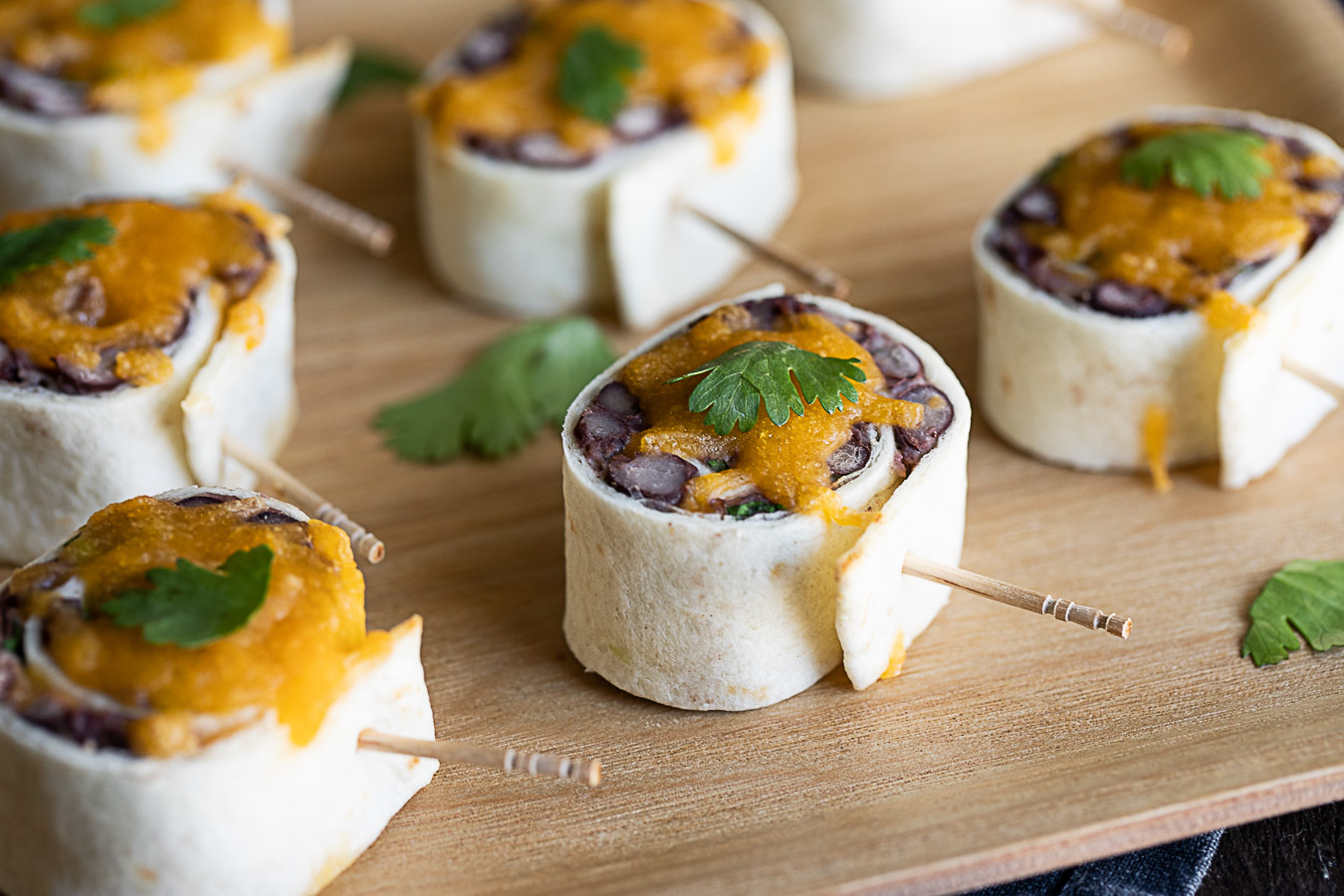 Mexican Pinwheels - Mexican Roll Ups with Black Beans - Vegetarian, Cold Mexican Appetizer