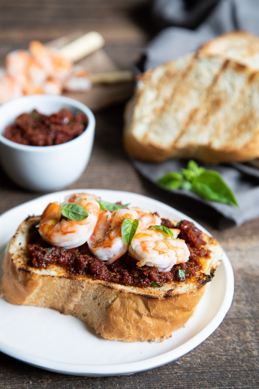 Grilled Shrimp Toast w. Sun Dried Tomato Spread