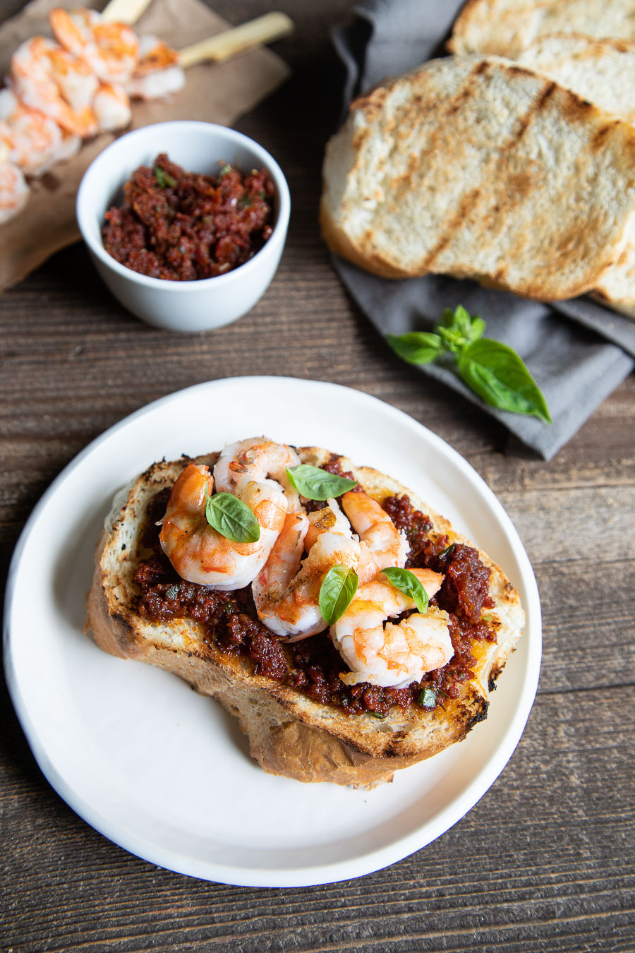 Grilled Shrimp Toast w. Sun Dried Tomato Spread