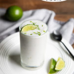 Coconut Lime Smoothie. A delicious summer drink recipe with pineapple sherbetand fresh lime juice and zest. A tasty, frozen dessert recipe. #dessert #smoothie #coconut #lime