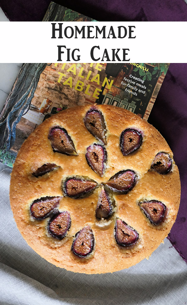 Homemade Fig Cake with fresh figs. This delectable butter cake is topped with fresh fig halves. An easy recipe that lasts a day or two wrapped for enjoyment! A great italian dessert recipe for everyone. #dessert #figs #italian #foodblog