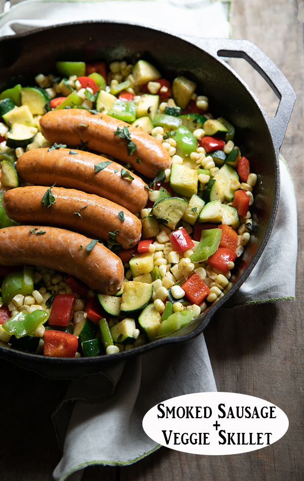 Smoked Sausage Skillet Recipe with Veggies - Easy Dinner Idea #dinner #sausage #chicken #castiron #onepan #onepot #familydinner