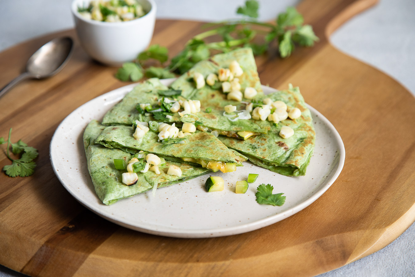 Zucchini Quesadillas with Roasted Corn Salsa