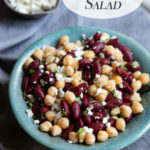 Delicious red bean salad with chickpeas, red beans, and feta cheese. A protein-packed salad that's simple, delicious, and healthy. #lmrecipes #salad #vegetarian