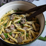 One Pot Sausage Pasta - al fresco Pasta Night Faster. A delicious, easy dinner recipe with pasta, peas, and sausage. Great Meal prep or last minute dinner idea.