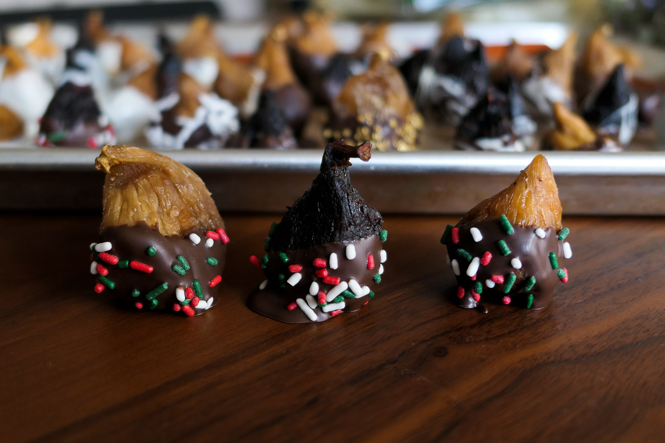 chocolate covered figs - Christmas sprinkles