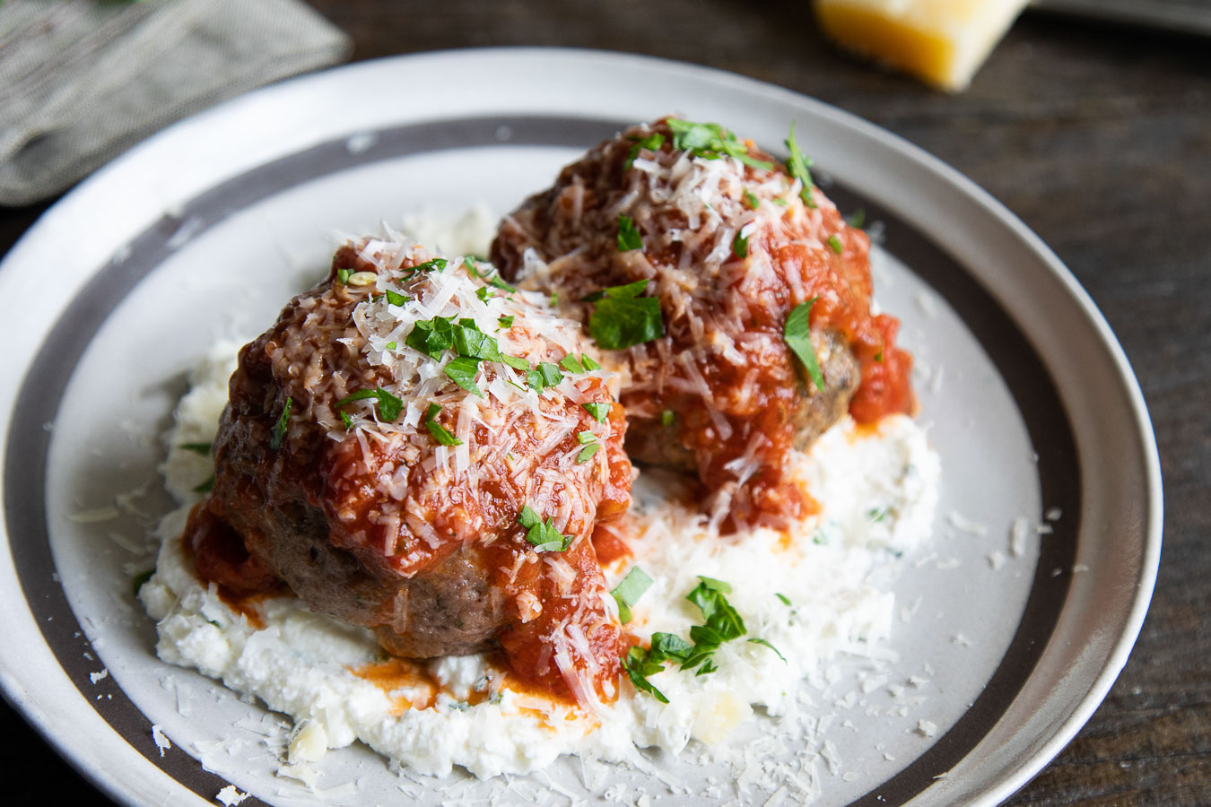 Giant Meatballs + Herbed Ricotta