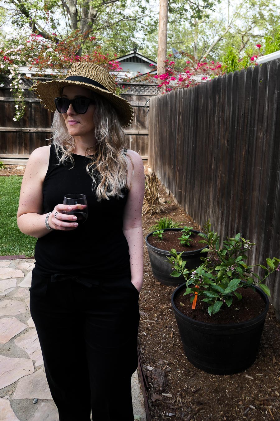 Black tank Top Outfit with Straw Hat - Must Have Accessory