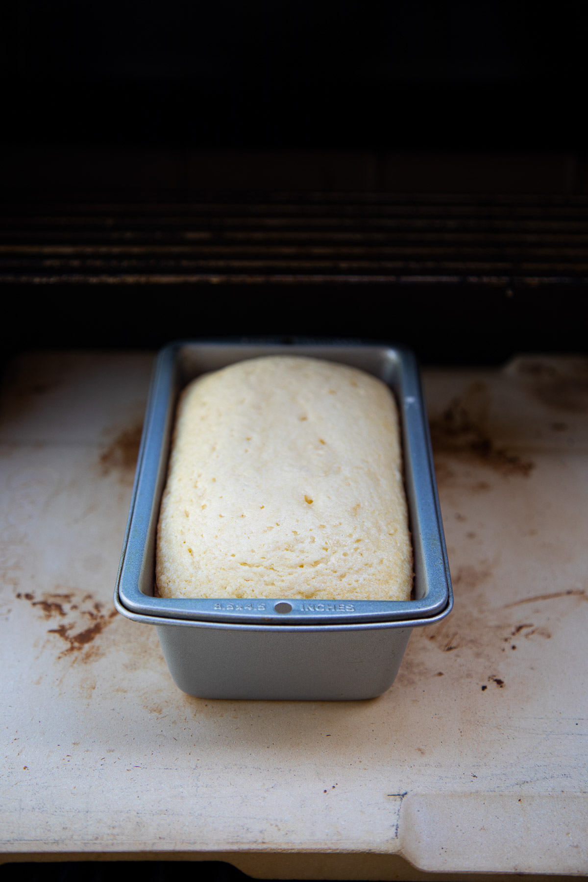 Cake in Bread pan on Pizza Stone