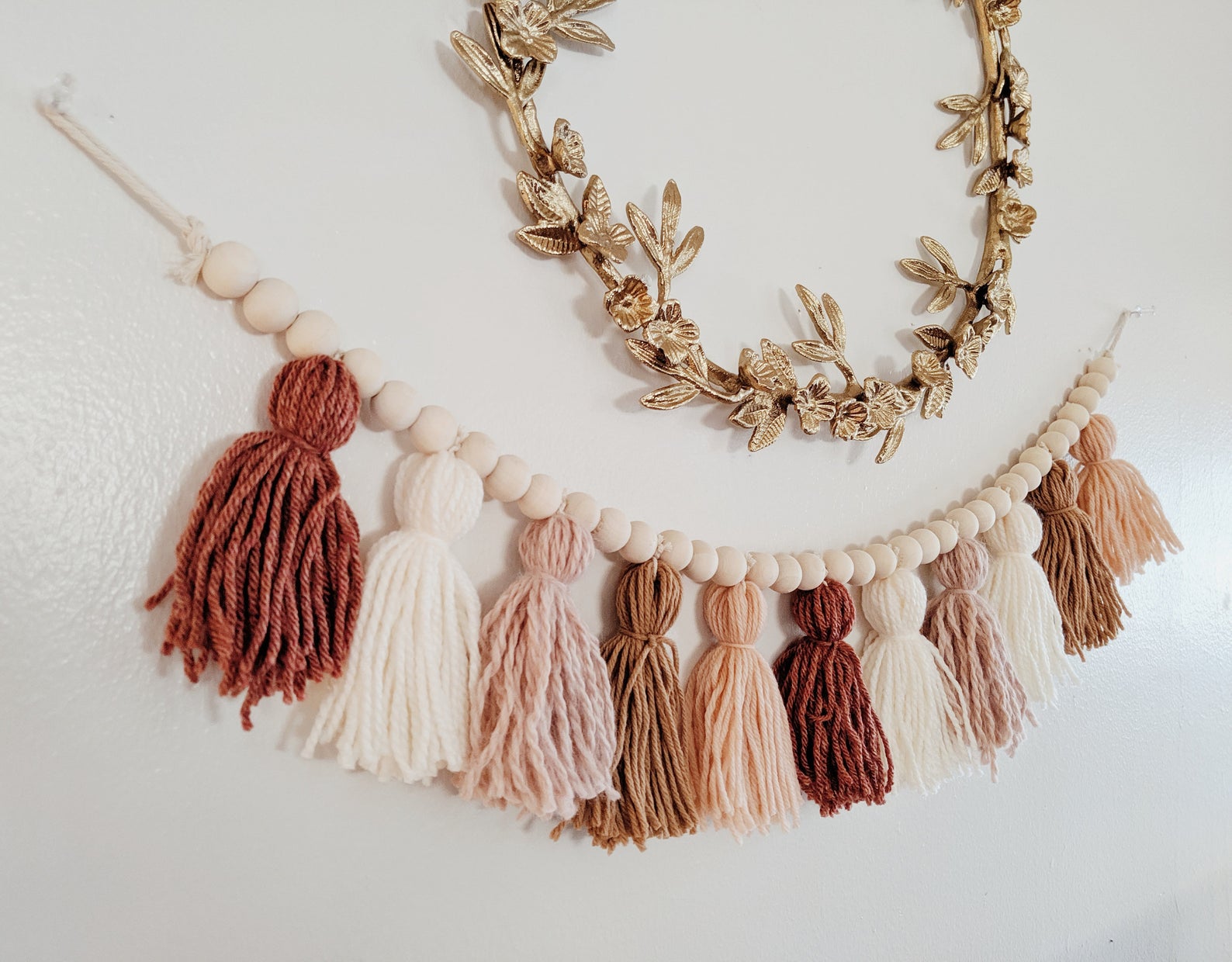 Upcycled yarn tassel garland in pinks/browns- shop local on etst