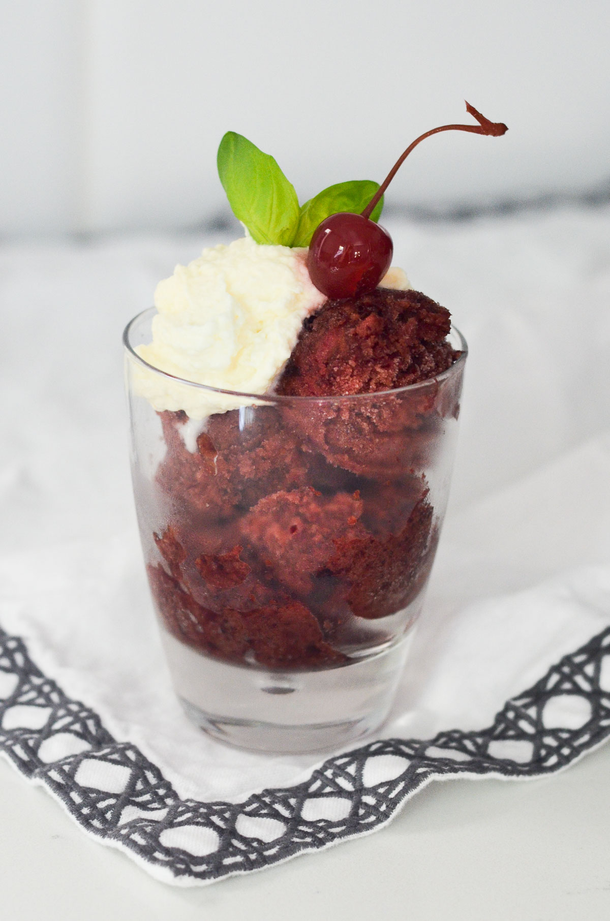 Cherry Sorbet w. Basil Whipped Cream