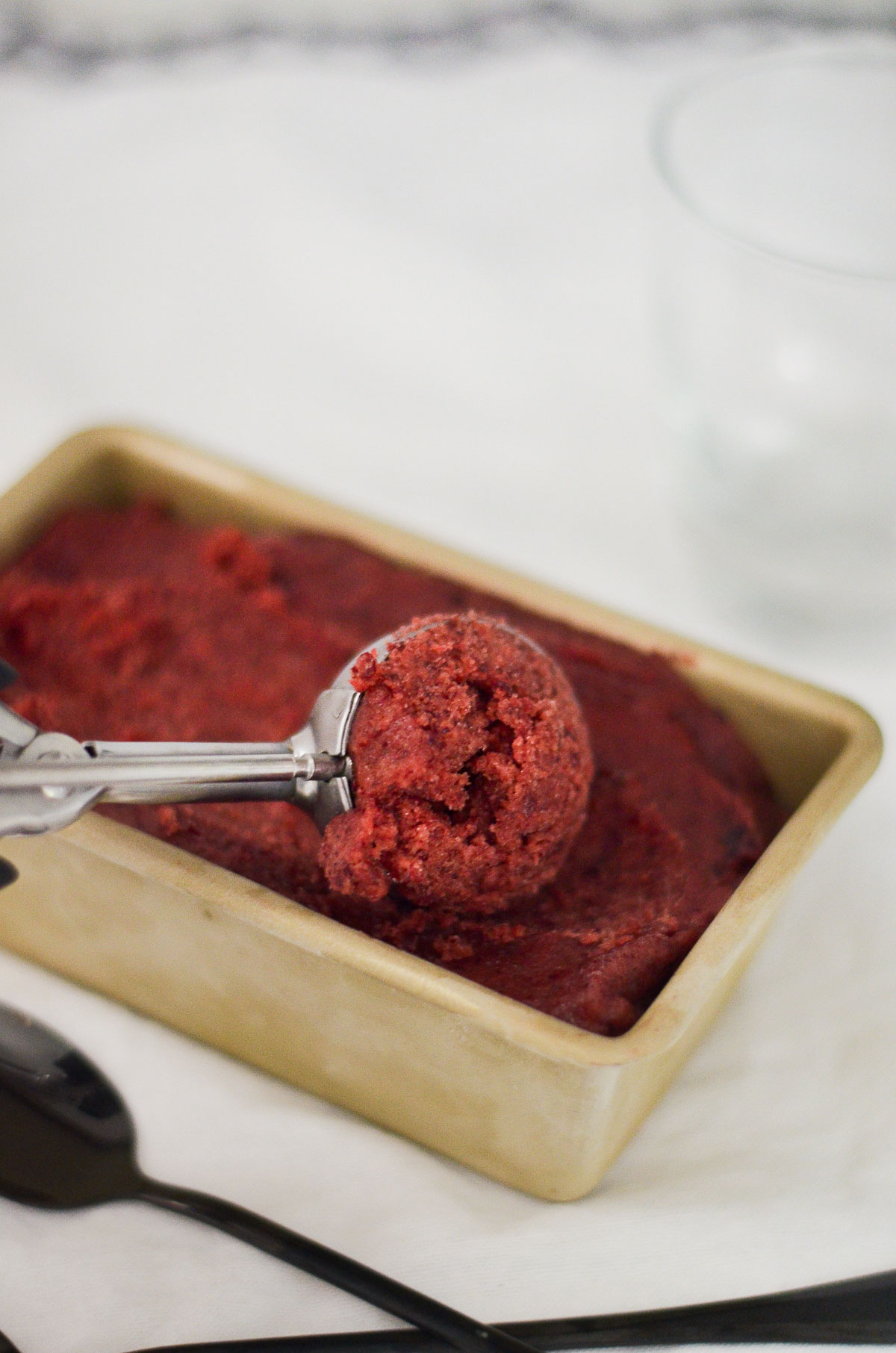 Cherry Sorbet w. Basil Whipped Cream