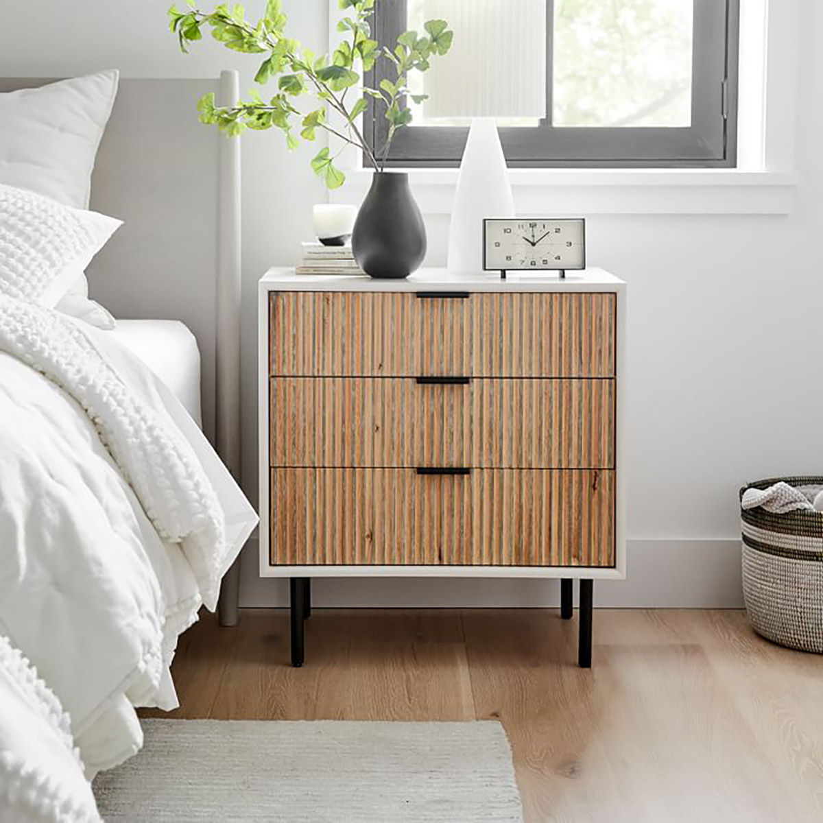 West Elm Wood Nightstand with 3 Drawers