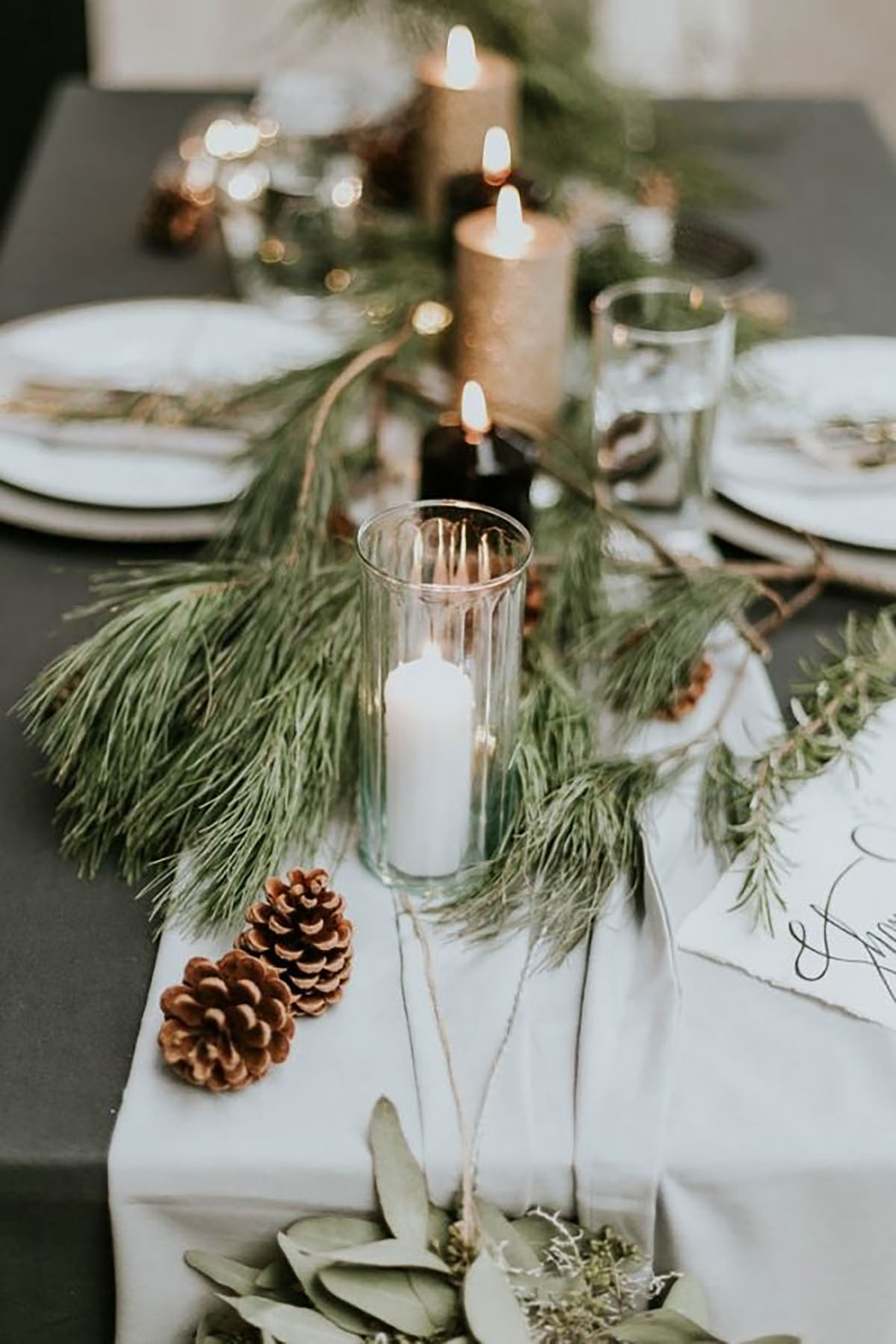 pinecone and pine needle table decor