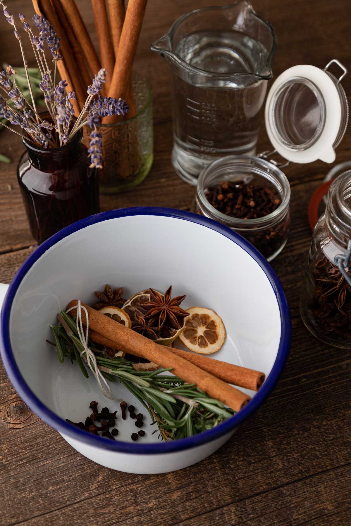 Stovetop Air Freshener - pot with cinnamon sticks, star anise, rosemary, and dried orange slices