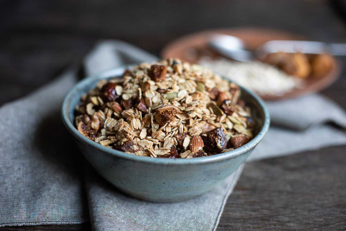 Dried Fig Granola in Blue Bowl