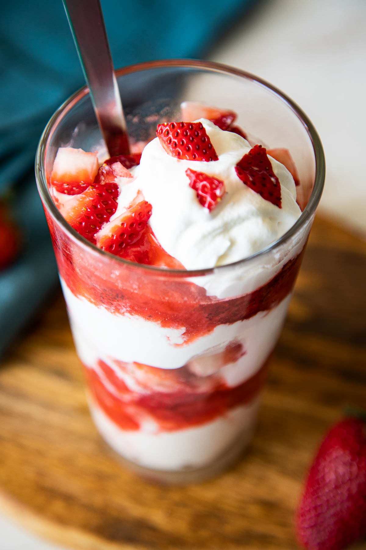 Strawberry Ice Cream Sundae in Pint Glass - Close Up