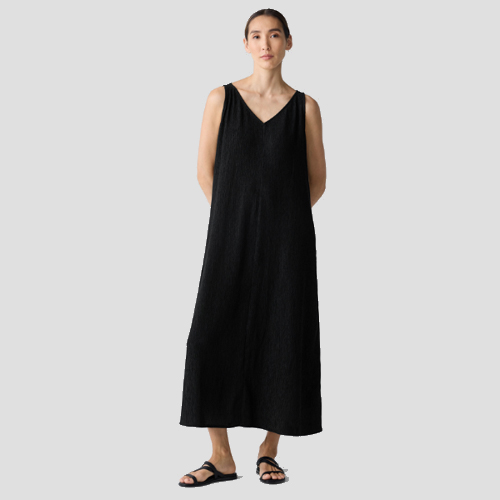 Woven Plissรฉ V-Neck Dress