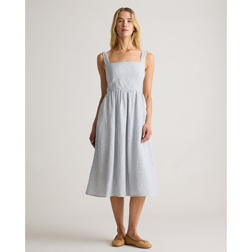 100% European Linen Fit & Flare Midi Dress