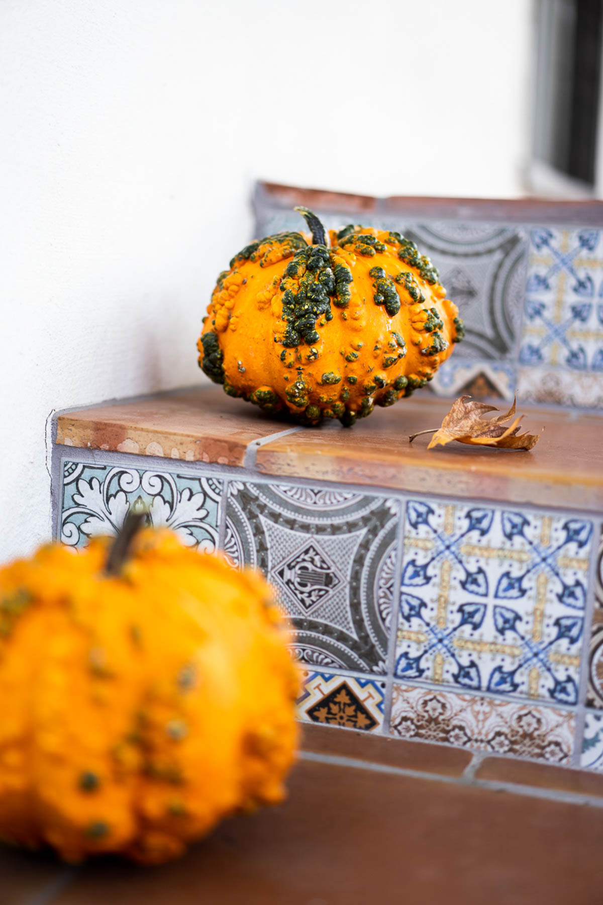 Knucklehead Pumpkins on Porch - Natural Fall Decor