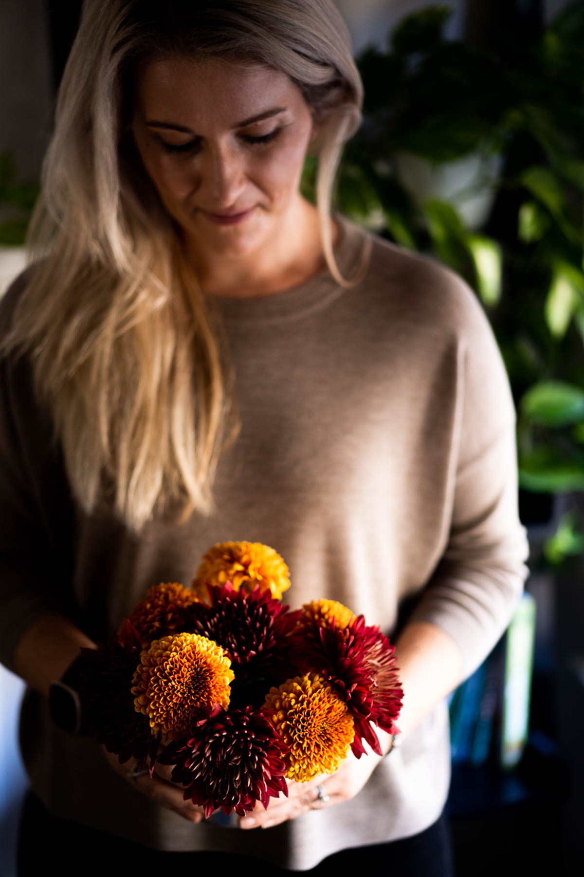 Natural Fall Decor - Red & Orange Mum Flowers