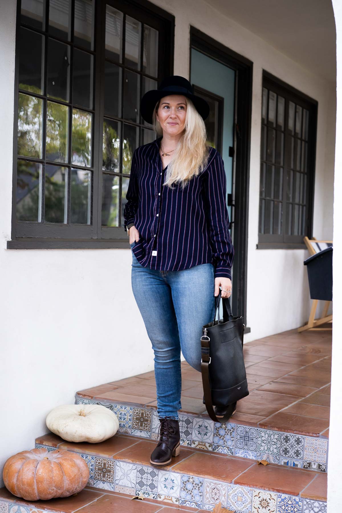 Fall Hat Outfit with Jeans + Boots