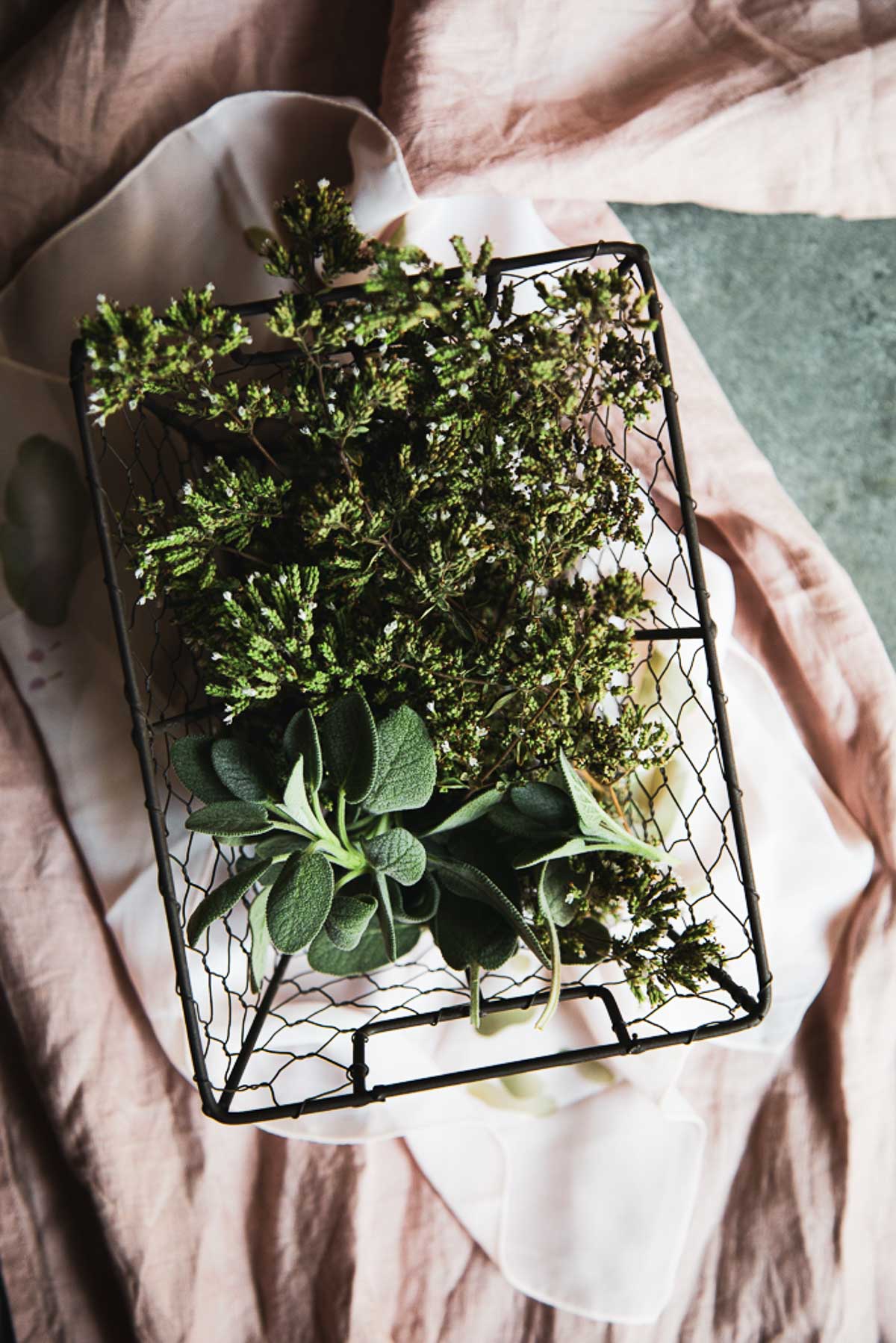 fresh herbs in basket