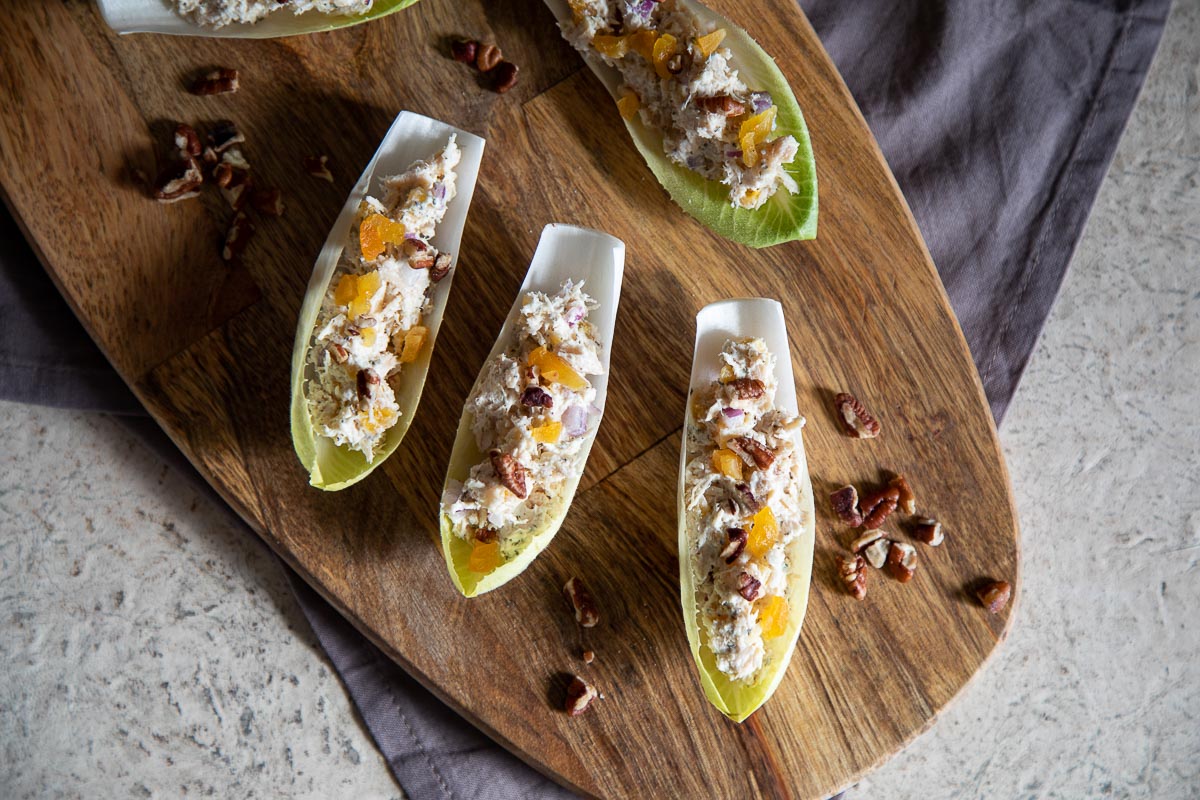 Chicken Salad Appetizers in Endive Leaves