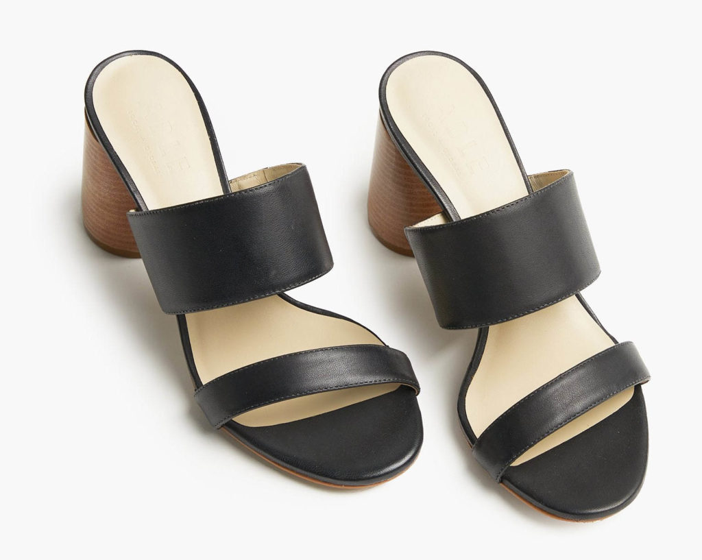Black 2 Strap Slide Sandals with Heel - Sustainable Shoes Company Able