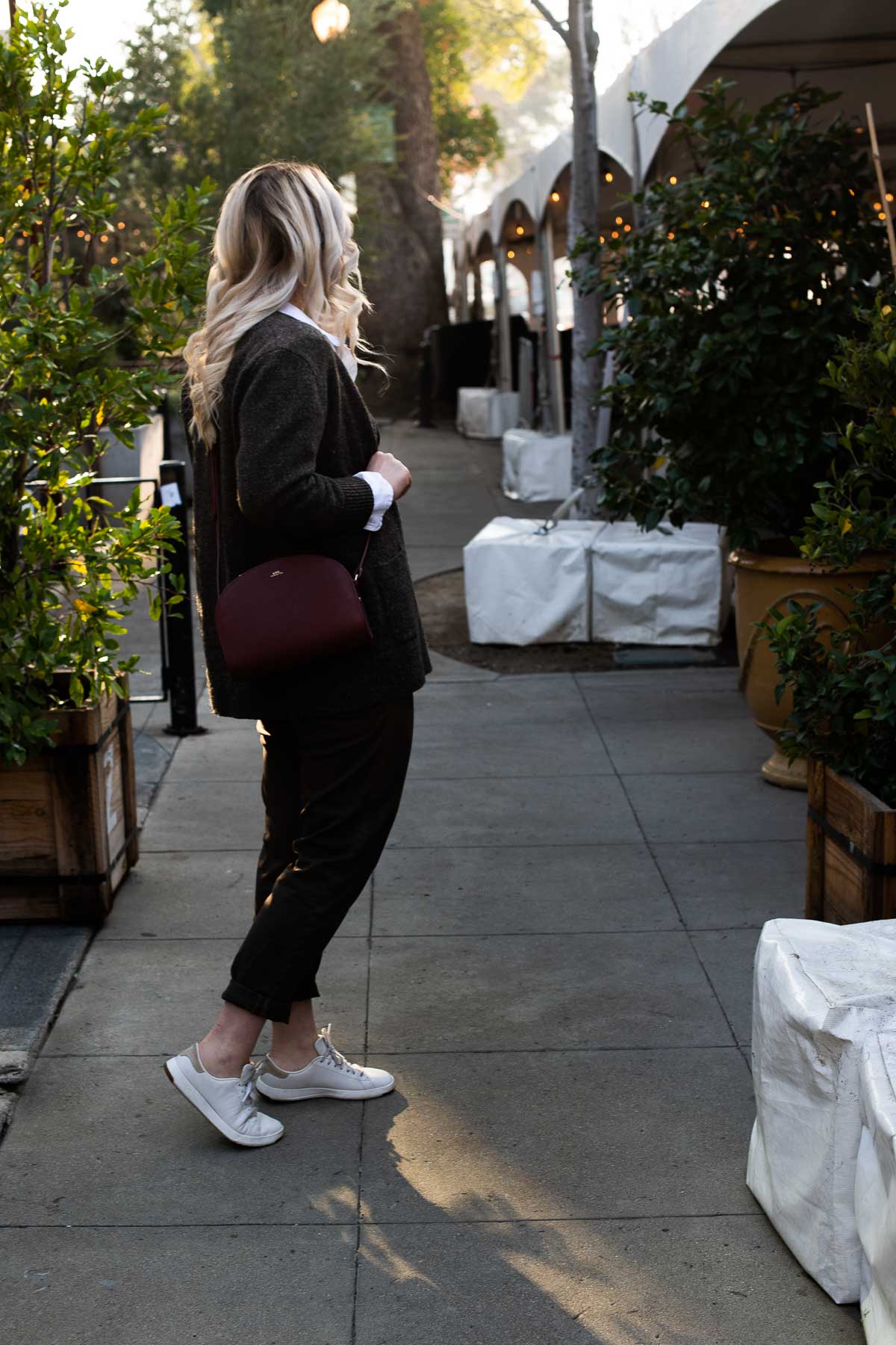 Casual late winter look with wool cardigan