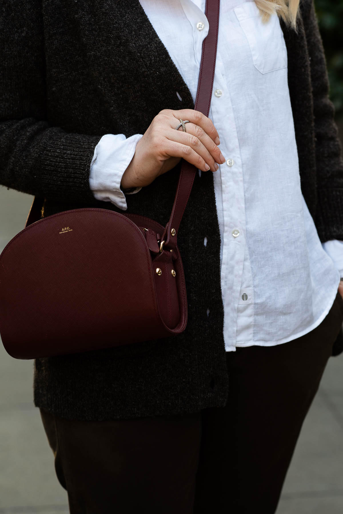 APC Demi Lune Crossbody in Maroon