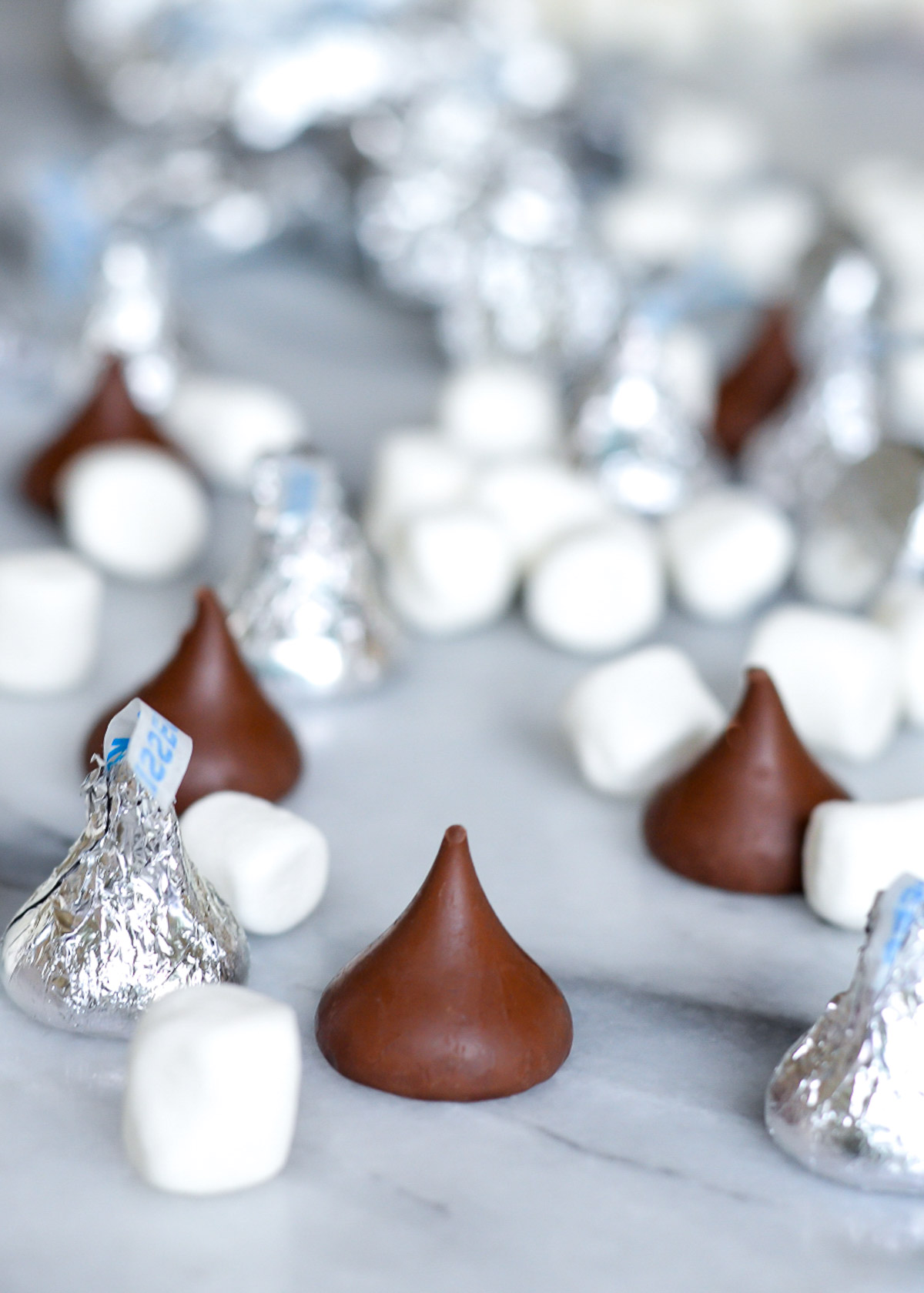 Hershey's kisses, wrapped and unwrapped