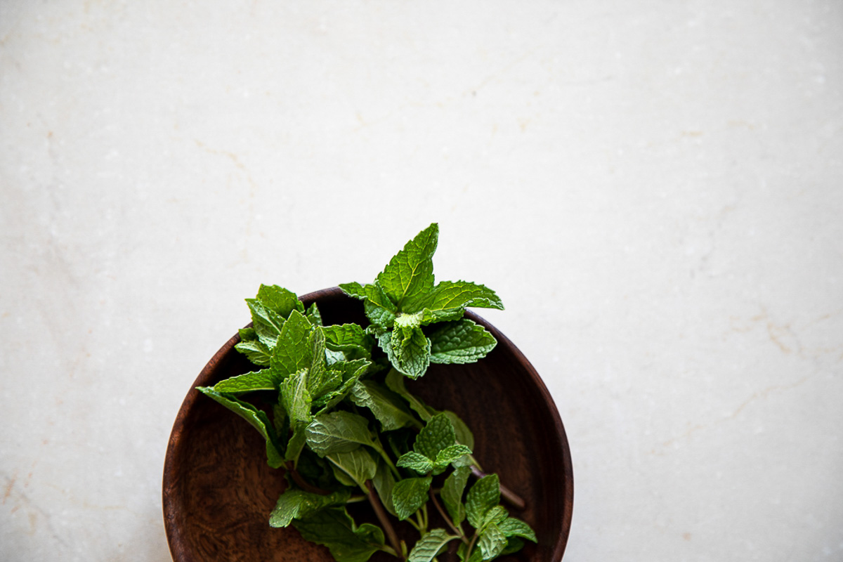 fresh mint on small plate