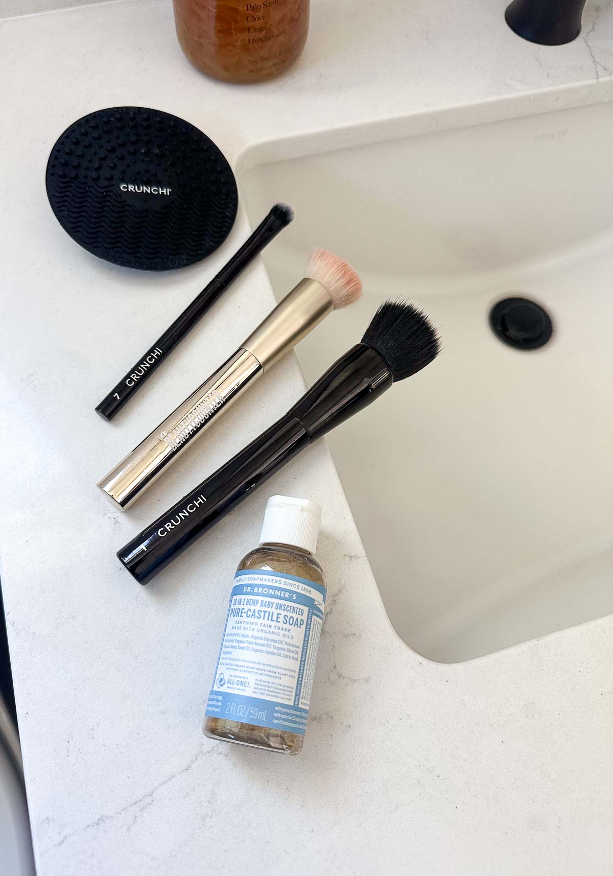 How to Get Clear Skin - Cleaned Makeup Brushes on Counter