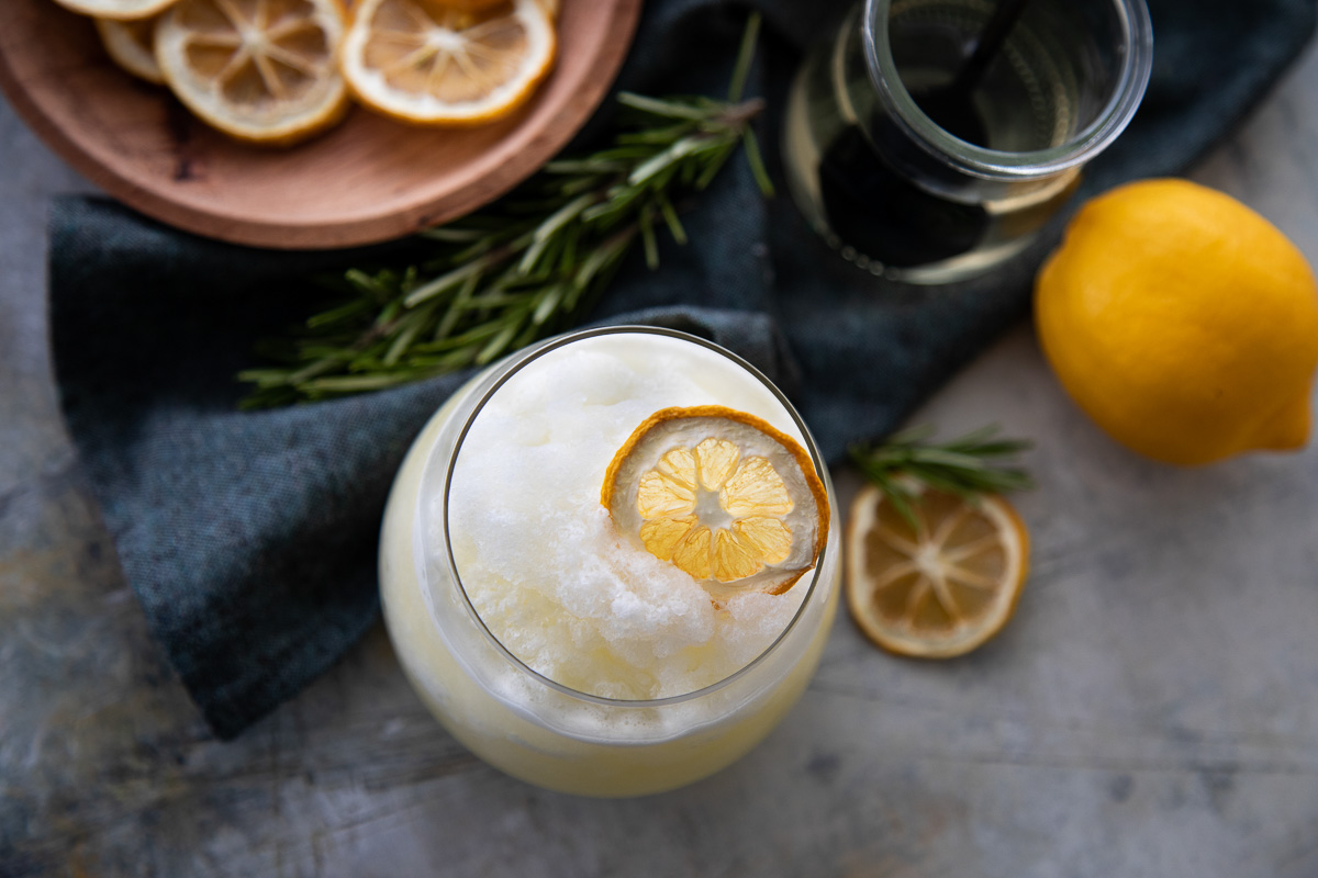 Top Down view of Rosemary Lemonade Slushy