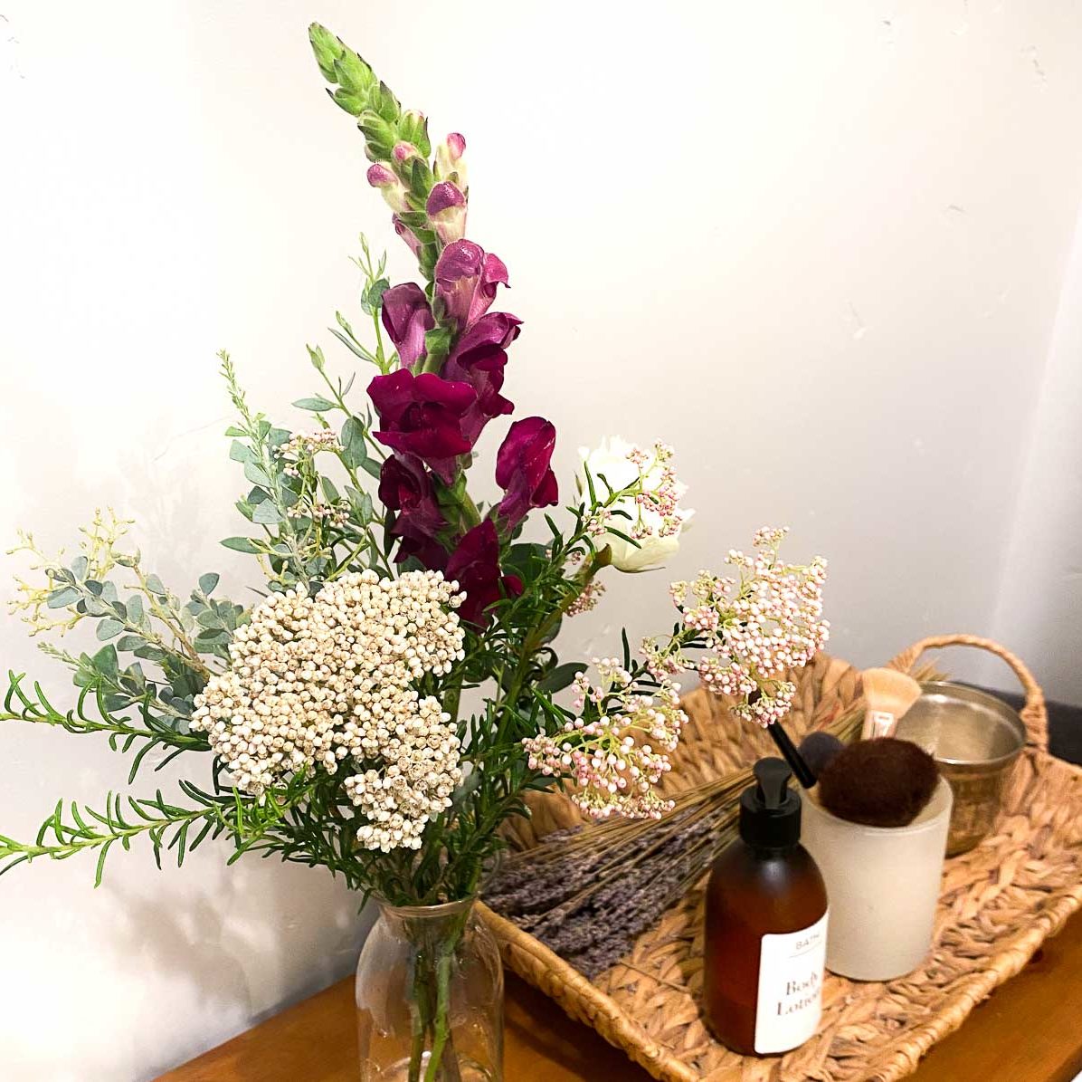 Sustainable Gift Ideas for Food Lovers - Local Flower Bouquet (sitting on bathroom counter)