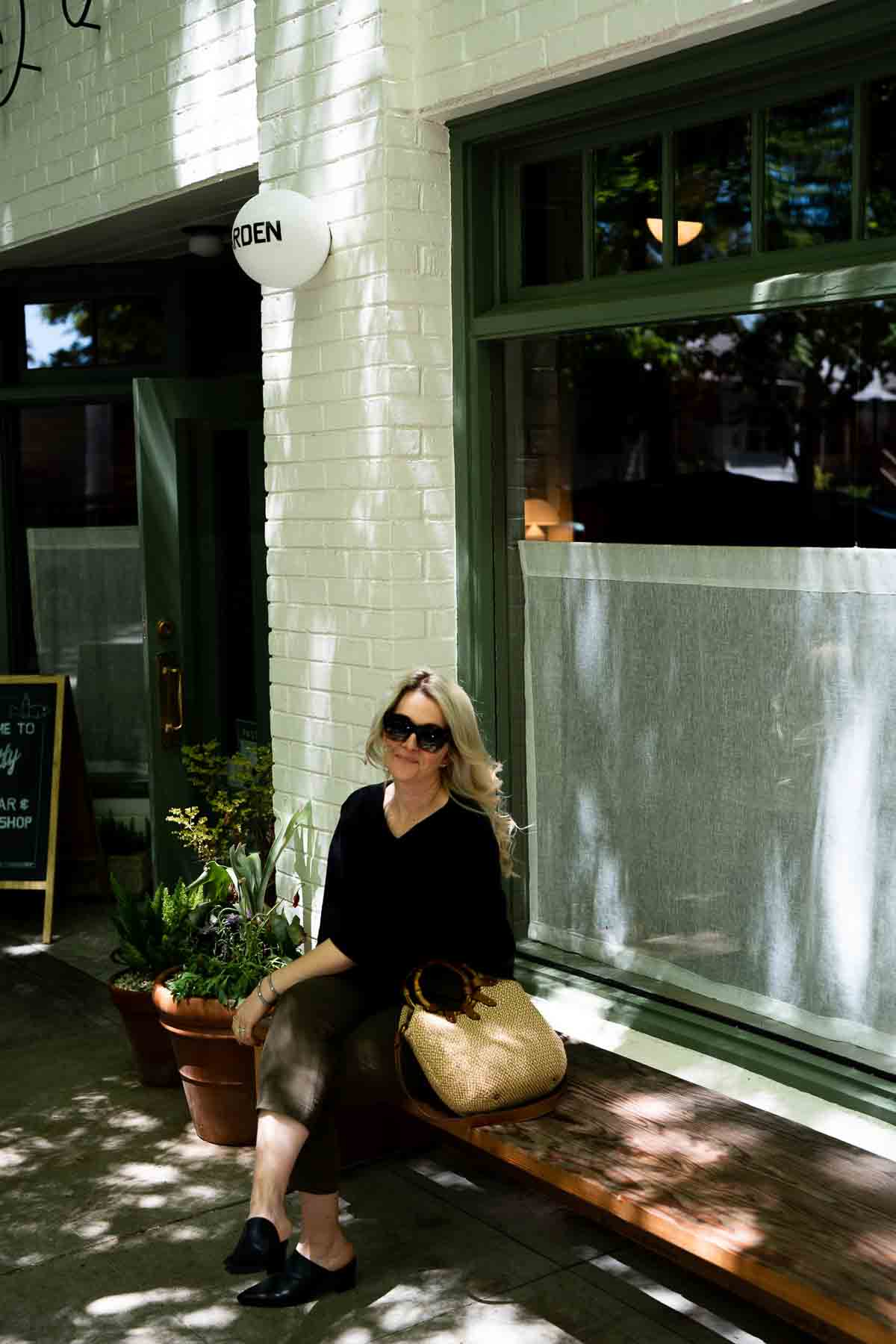 Black Mules Outfit with Green Chinos