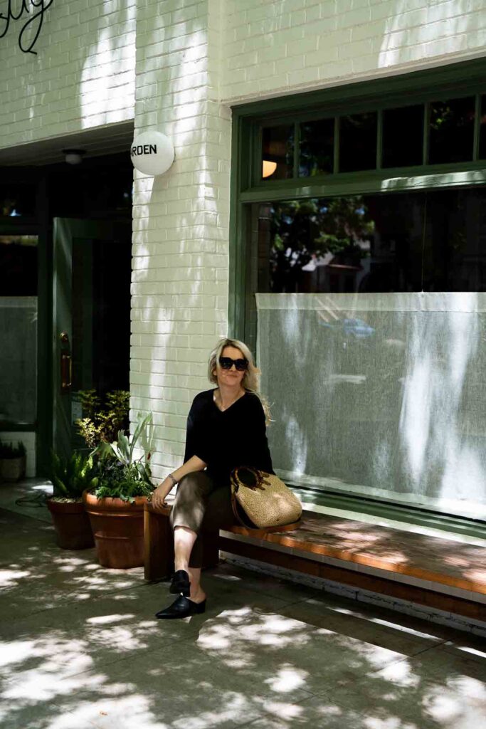 Black Mules Outfit with Green Chinos