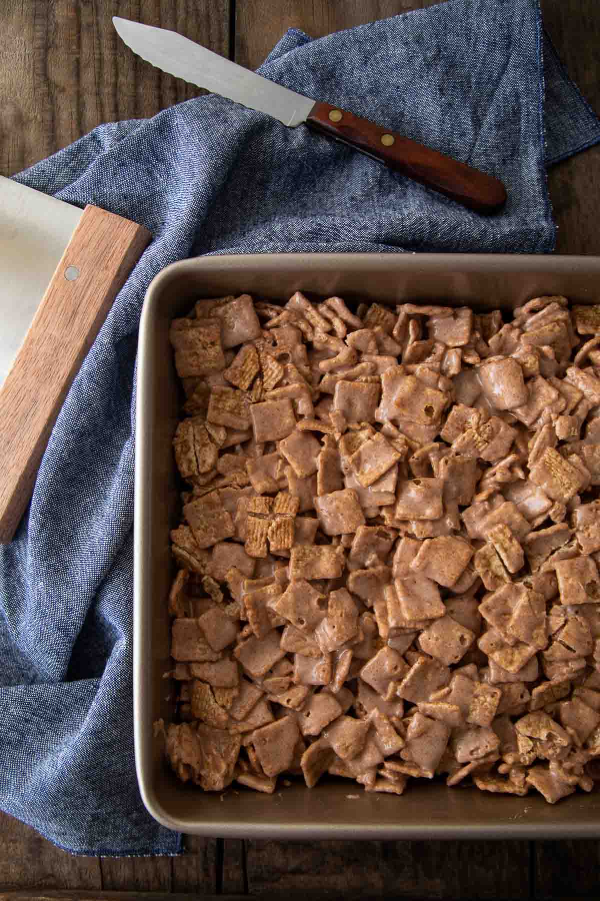 Chocolate Cinnamon Toast Crunch Bars 0 uncut in baking pan