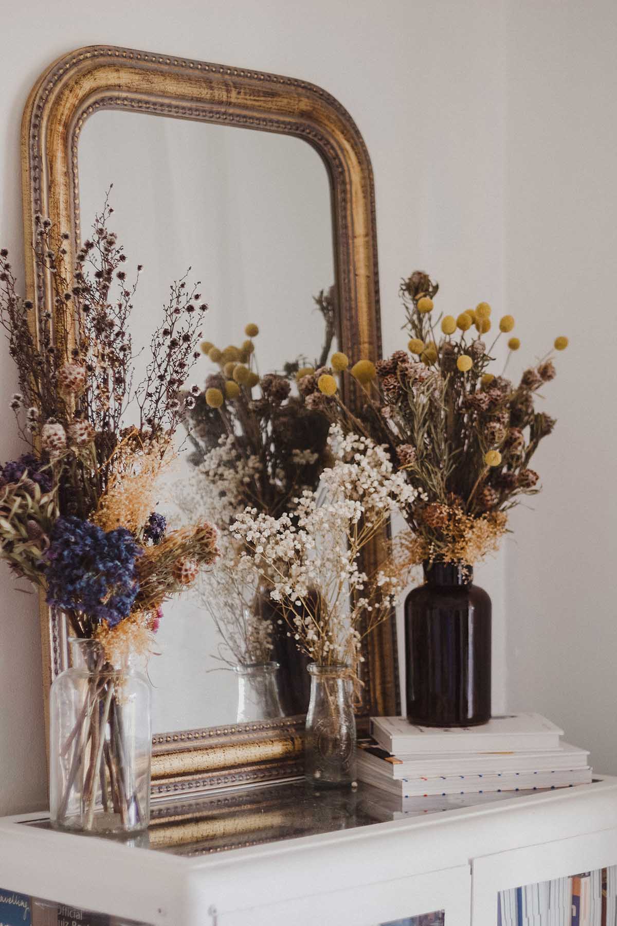 Dried Flower Decor - Vases by Large Mirror