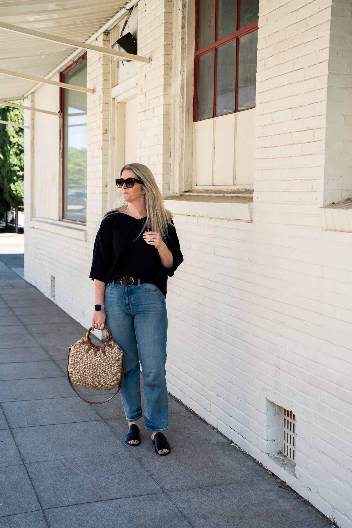 Luci wearing Outerknown Boyfriend Jeans