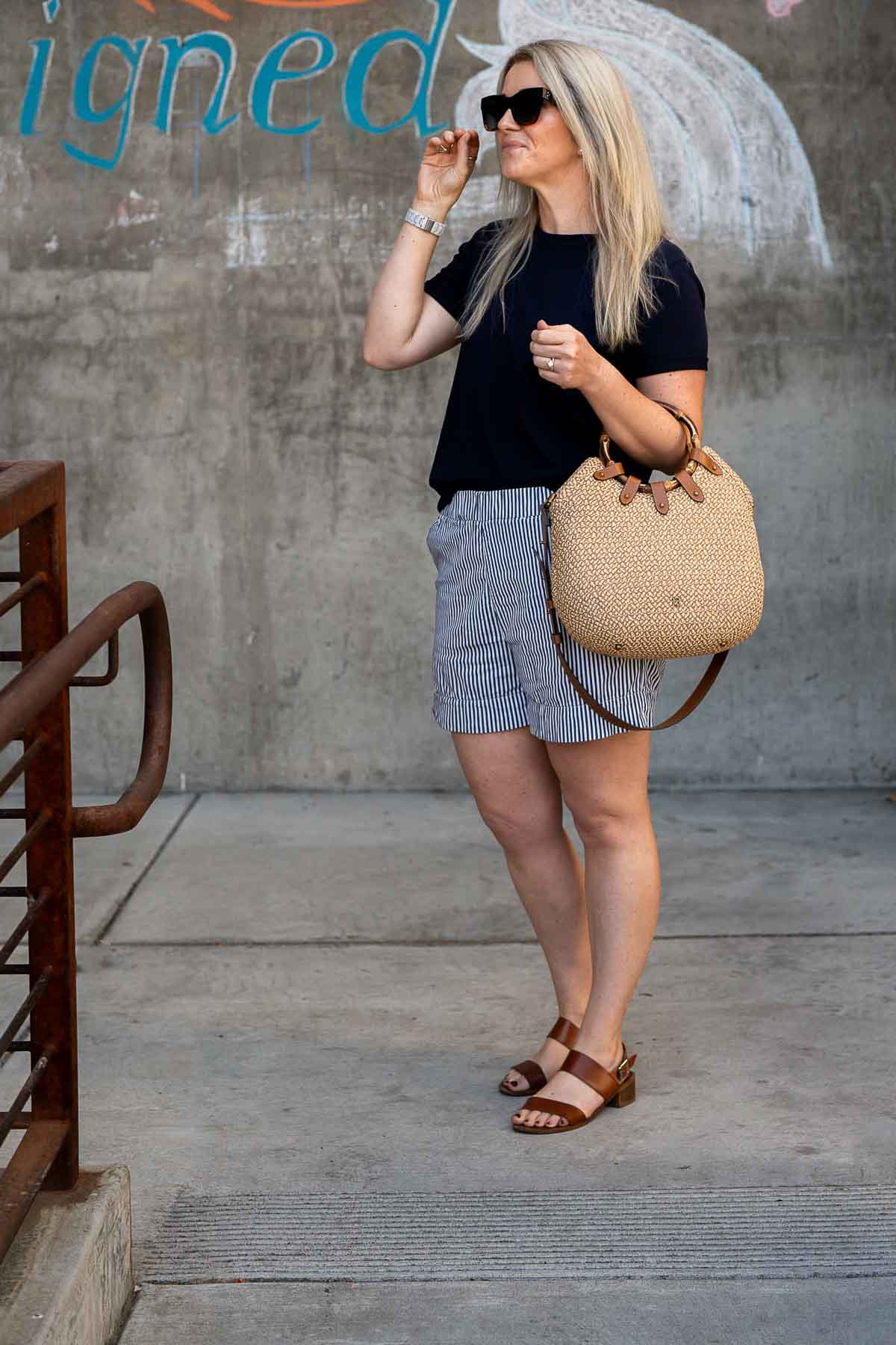 Minimalist Wardrobe - Luci wearing French summer style with Eric Javits My Way Bag