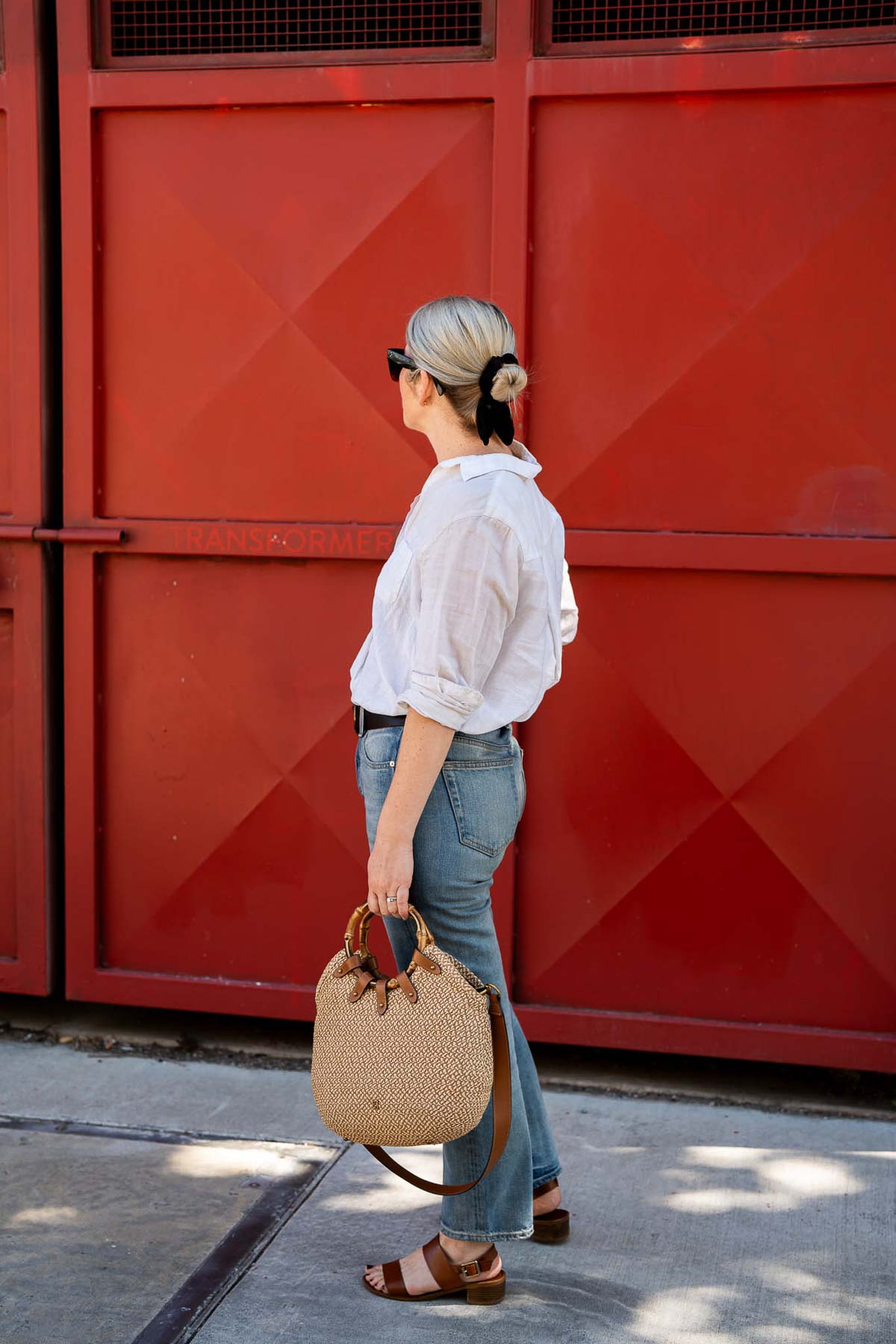 Summer Jeans Outfit with White Linen button down shirt