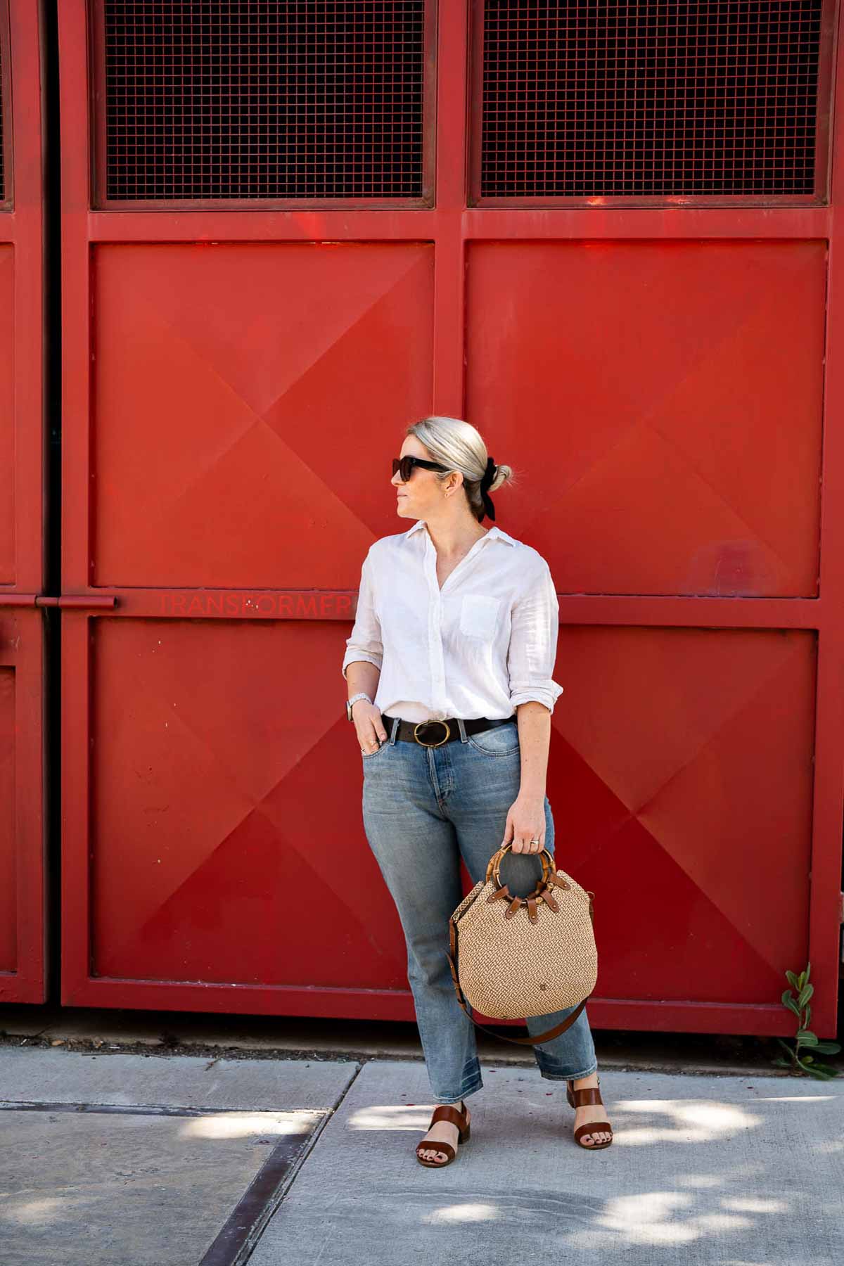 Summer Jeans Outfit with White Linen button down shirt