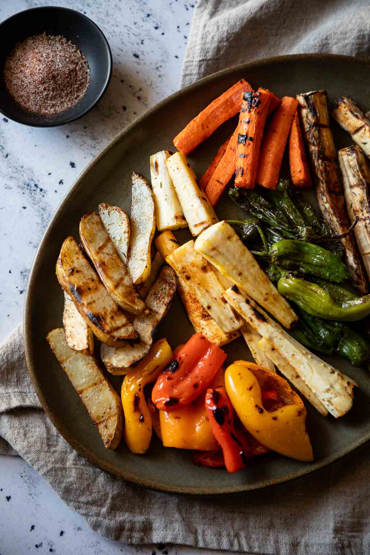 Grilled veggies on large oval platter