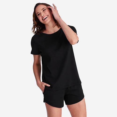 Short Sleeve and Shorts with Pockets in Black. Best Women's Pajama Set.
