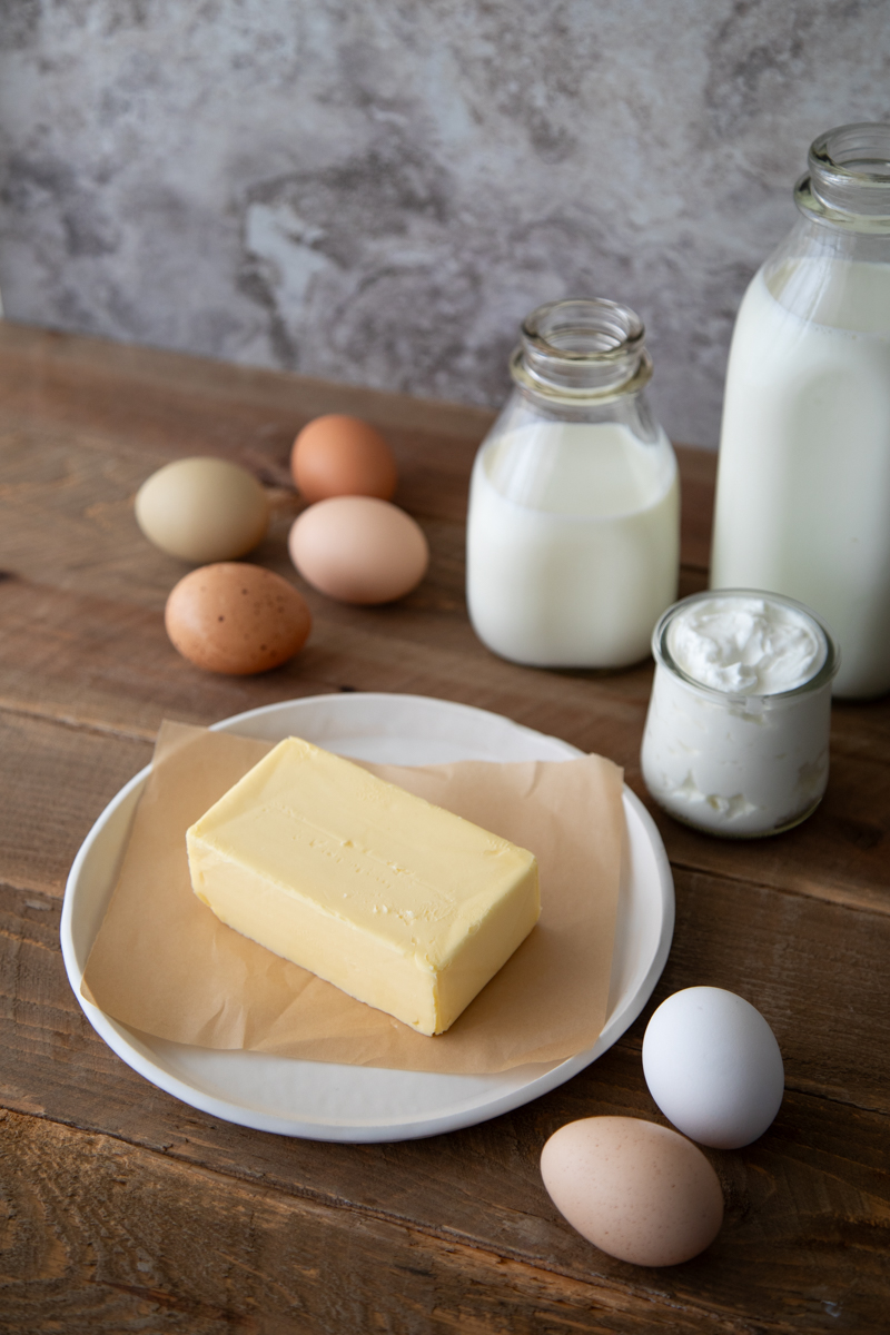 Winter Baking Recipes - butter, eggs, and milk on table