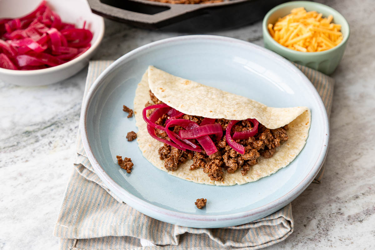 Pickled Red Onions in Taco