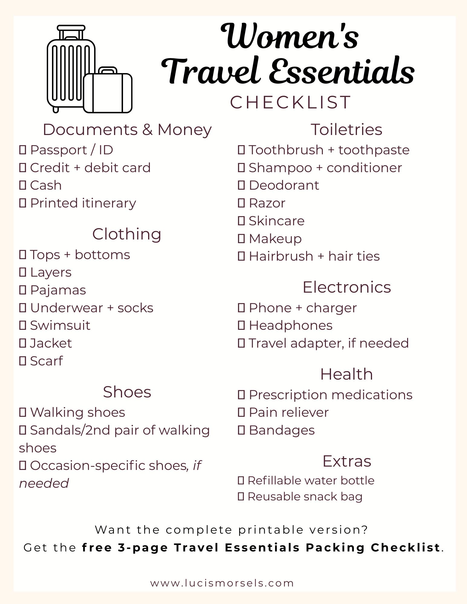 Women's Travel Essentials Checklist